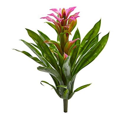 Nearly Natural 2238-S4-PP 15-in. Bromeliad Artificial (Set of 4) Silk Flowers Purple
