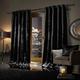 SELECT-ED® Luxuries Faux Velvet Curtains Pair Fully Lined Eyelet Ring Top Ready Made Curtains NZ (NZ, Black, 66" Width x 90" Depth)