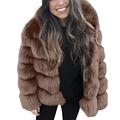 LEXUPE Women Autumn Winter Warm Comfortable Coat Casual Fashion Jacket Faux Mink Winter Hooded New Faux Fur Jacket Thick Outerwear Jacket Brown