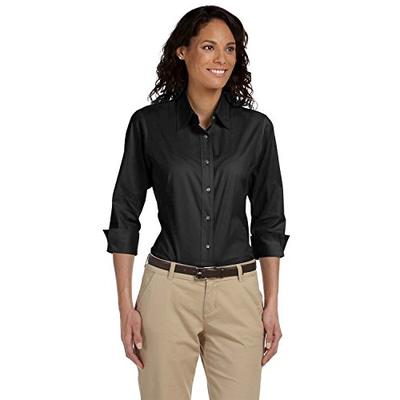 Devon & Jones Ladies' Three-Quarter Sleeve Stretch Poplin Blouse 3XL Black