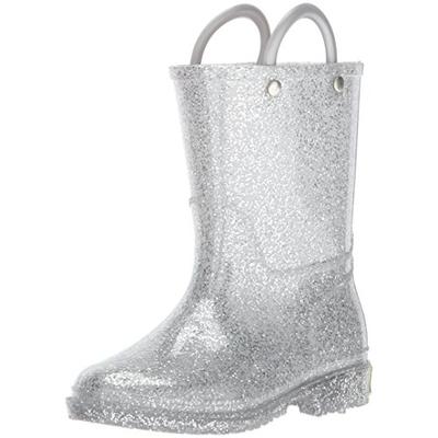 Western Chief Kids' Glitter Rain Boot, Silver 6 M US Toddler