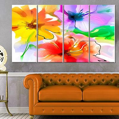 Designart Bunch of Colorful Flowers Sketch - Extra Large Floral Metal Wall Art 28'' H x 48'' W x 1''