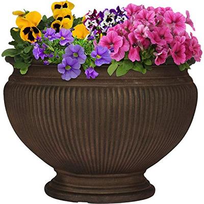 Sunnydaze Elizabeth Ribbed Urn Flower Pot Planter, Outdoor/Indoor Extra-Durable Double-Walled Polyre