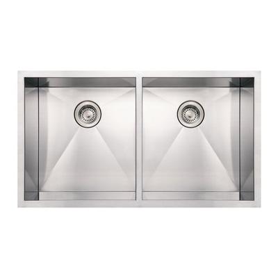 Whitehaus WHNCM3720EQ-BSS Noah's Collection 37-Inch Commercial Double Bowl Undermount Sink, Brushed