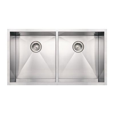 Whitehaus WHNCM3720EQ-BSS Noah's Collection 37-Inch Commercial Double Bowl Undermount Sink, Brushed