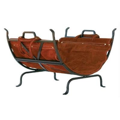 Olde World Iron Log Holder With Suede Leather Carrier