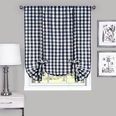 Achim Home Furnishings Buffalo Check Window Curtain Tie Up Shade, 42" x 63", Navy & Ivory