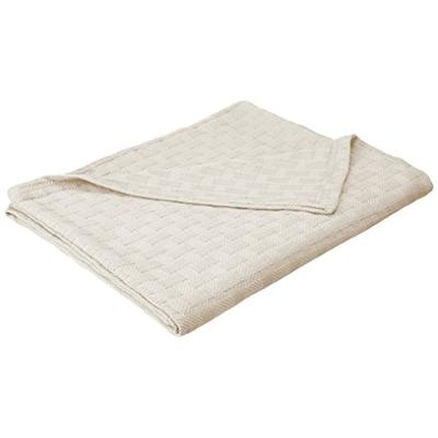 Superior King Blanket 100% Cotton, for All Season,Basket Weave Design, Ivory