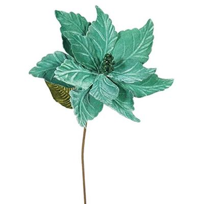 Vickerman QG162724 Poinsettia with 12" Flower Head & Paper wrapped wire Stem in 6/Bag, 22", Emerald