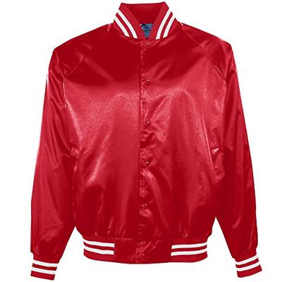 Augusta Sportswear Men's Satin Baseball Jacket/Striped Trim 2XL Red/White