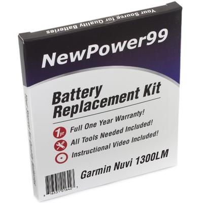 Battery Replacement Kit for Garmin Nuvi 1300LM with Installation Video, Tools, and Extended Life Bat