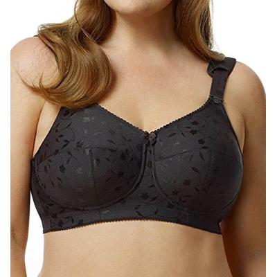 Elila Women's Plus Size Wire Free Full Coverage Jacquard Embroidered Bra, Black, 48H