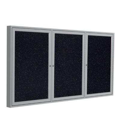 Ghent 4" x 6" 3-Door indoor Enclosed Recycled Rubber Bulletin Board, Shatter Resistant, with Lock, S