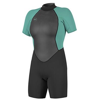 O'Neill Women's Reactor-2 2mm Back Zip Short Sleeve Spring Wetsuit, Black/Aqua, 10