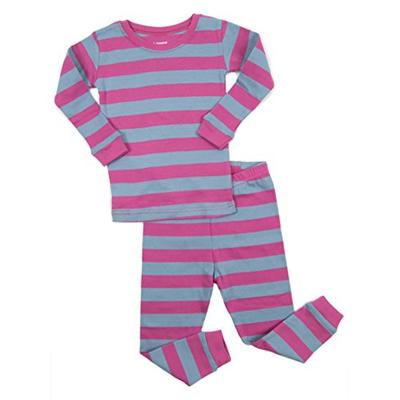 Leveret Striped Kids & Toddler Girls Pajamas 2 Piece Pjs Set 100% Cotton (12 Years, Purple & Denim)