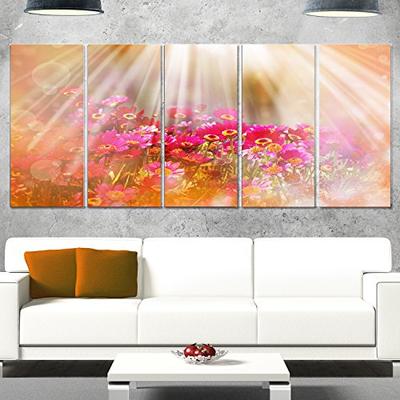 Designart MT14145-401 Sunlight Over Small Red Flowers - Large Floral Glossy Work Metal Wall Art,Red,