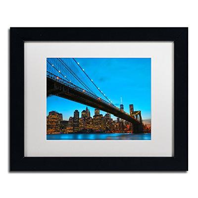 Brooklyn Bridge 1 White Matte Artwork by CATeyes, 11 by 14-Inch, Black Frame