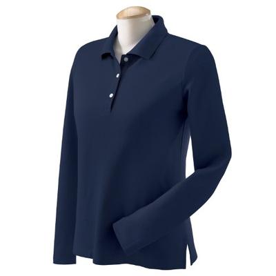 Devon & Jones Ladies Pima Piqué Long-Sleeve Polo, Small, Navy