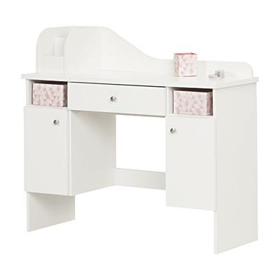 South Shore 10081 Make-up Dressing Table with 2 Doors and Storage Baskets, Pure White
