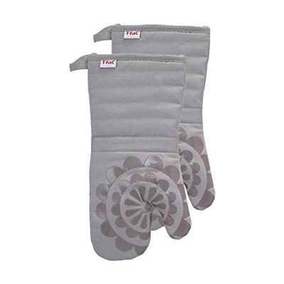 T-fal Textiles 97173 2-Pack Medallion Design 100-Percent Cotton and Silicone Oven Thumb Mitt, Gray
