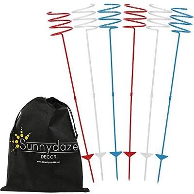 Sunnydaze Outdoor Yard Drink Holder Stakes, Heavy Duty, Set of 6, Patriotic Red, White, and Blue