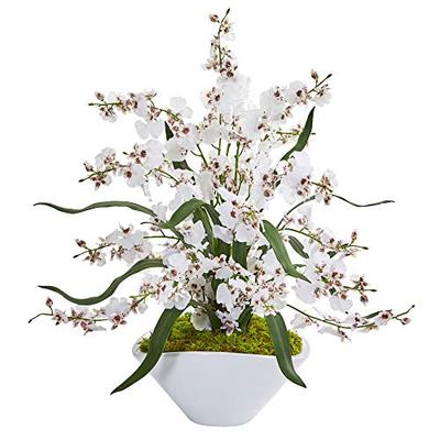 Nearly Natural 1736-WH Dancing Lady Orchid Artificial White Vase Silk Arrangements