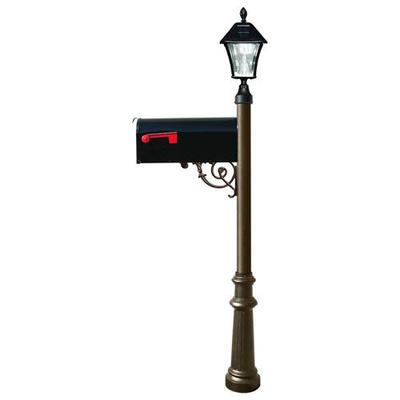 Qualarc Lewiston Mailbox with Post (Fluted Base and Solar Lamp) Color Bronze