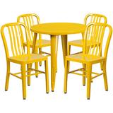 Flash Furniture 30'' Round Yellow Metal Indoor-Outdoor Table Set with 4 Vertical Slat Back Chairs screenshot. Patio Furniture directory of Outdoor Furniture.