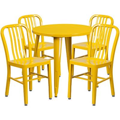 Flash Furniture 30'' Round Yellow Metal Indoor-Outdoor Table Set with 4 Vertical Slat Back Chairs