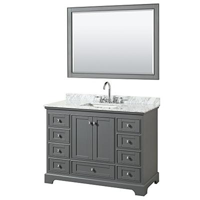 Wyndham Collection Deborah 48 inch Single Bathroom Vanity in Dark Gray, White Carrara Marble Counter