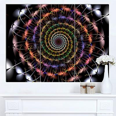 Designart Multicolor Spiral Flower Oversized Abstract Canvas Art 36x28-3 Panels
