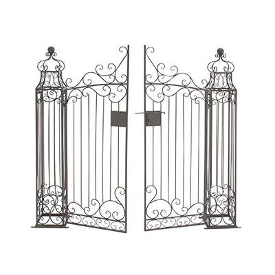 Deco 79 41391 Large Traditional Brown Metal Garden Gate with Latch & Ornate Scrollwor, 64" x 60"