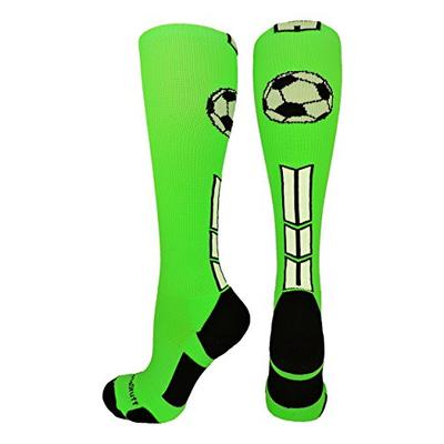 MadSportsStuff Soccer Socks with Soccer Ball Logo Over The Calf (Neon Green/Black/White, Medium)