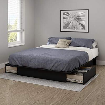 South Shore Gramercy Full/Queen Platform Bed (54/60'') with Drawers, Pure Black