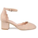 Brinley Co. Womens Edsey Faux Suede Ankle Strap Scalloped Pumps Taupe, 8 Regular US screenshot. Shoes directory of Clothing & Accessories.