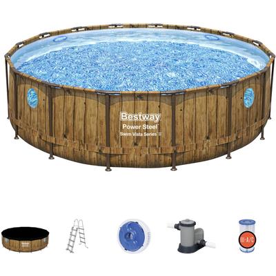 56725 Power Steel Pool Set Swim Vista Holzoptik 488x122 cm - Bestway