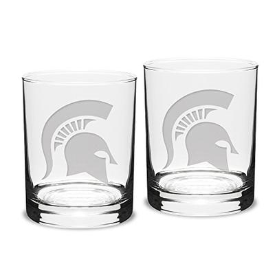 University Glass NCAA Michigan State Spartans 14 oz Double Old Fashion Glasses Deep Etch Engraved, O