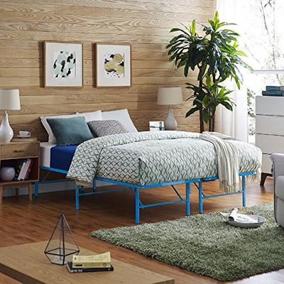 Modway Horizon Full Bed Frame in Light Blue - Replaces Box Spring - Folding Portable Metal Mattress