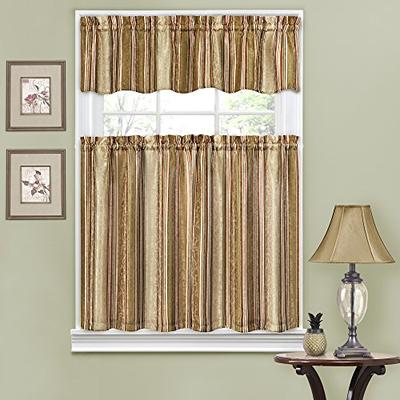 Traditions By Waverly 14317052036ANT Stripe Ensemble Tier and Valance Set 52" x 36" Antique