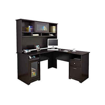 Bush Furniture Cabot L Shaped Desk with Hutch in Espresso Oak