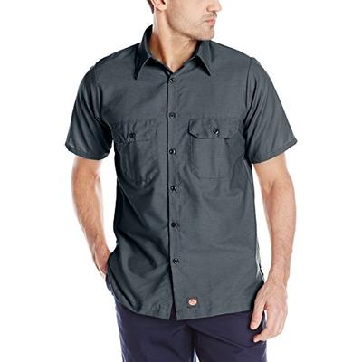 Red Kap Men's Solid Rip Stop Shirt, Charcoal, Short Sleeve Medium