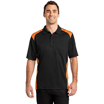 CornerStone Men's Select Snag-Proof Two Way Colorblock Pocket Polo - Large - Black/ Shock Orange