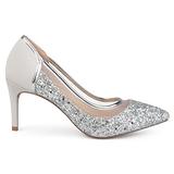 Brinley Co. Womens Kori Faux Suede Mesh Glitter Almond Toe Heels Silver, 6 Regular US screenshot. Shoes directory of Clothing & Accessories.