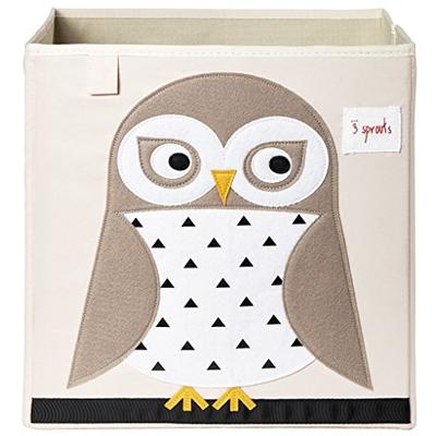 3 Sprouts Organizer Container Cube Storage Box for Kids & Toddlers, White Owl