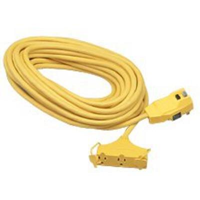 Coleman Cable 2838 Multi-Outlet Extension Cord with Right Angle GFCI, Yellow, 50-Foot