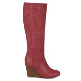 Brinley Co. Womens Regular and Wide Calf Round Toe Faux Leather Mid-Calf Wedge Boots Red, 10 Wide Ca screenshot. Shoes directory of Clothing & Accessories.