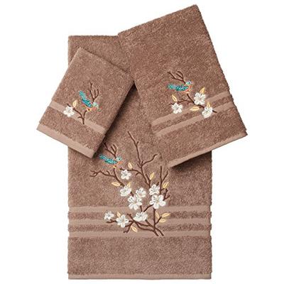Linum Home Textiles Spring TIME 3PC Embellished Towel Set Latte