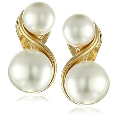 Anne Klein Gold-Tone and Faux Pearl Clip-On Earrings