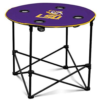 LSU Fighting Tigers Collapsible Round Table with 4 Cup Holders and Carry Bag