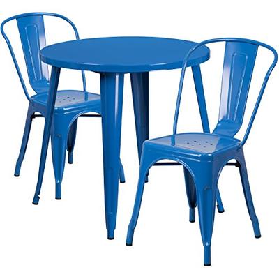 Flash Furniture 30'' Round Blue Metal Indoor-Outdoor Table Set with 2 Cafe Chairs
